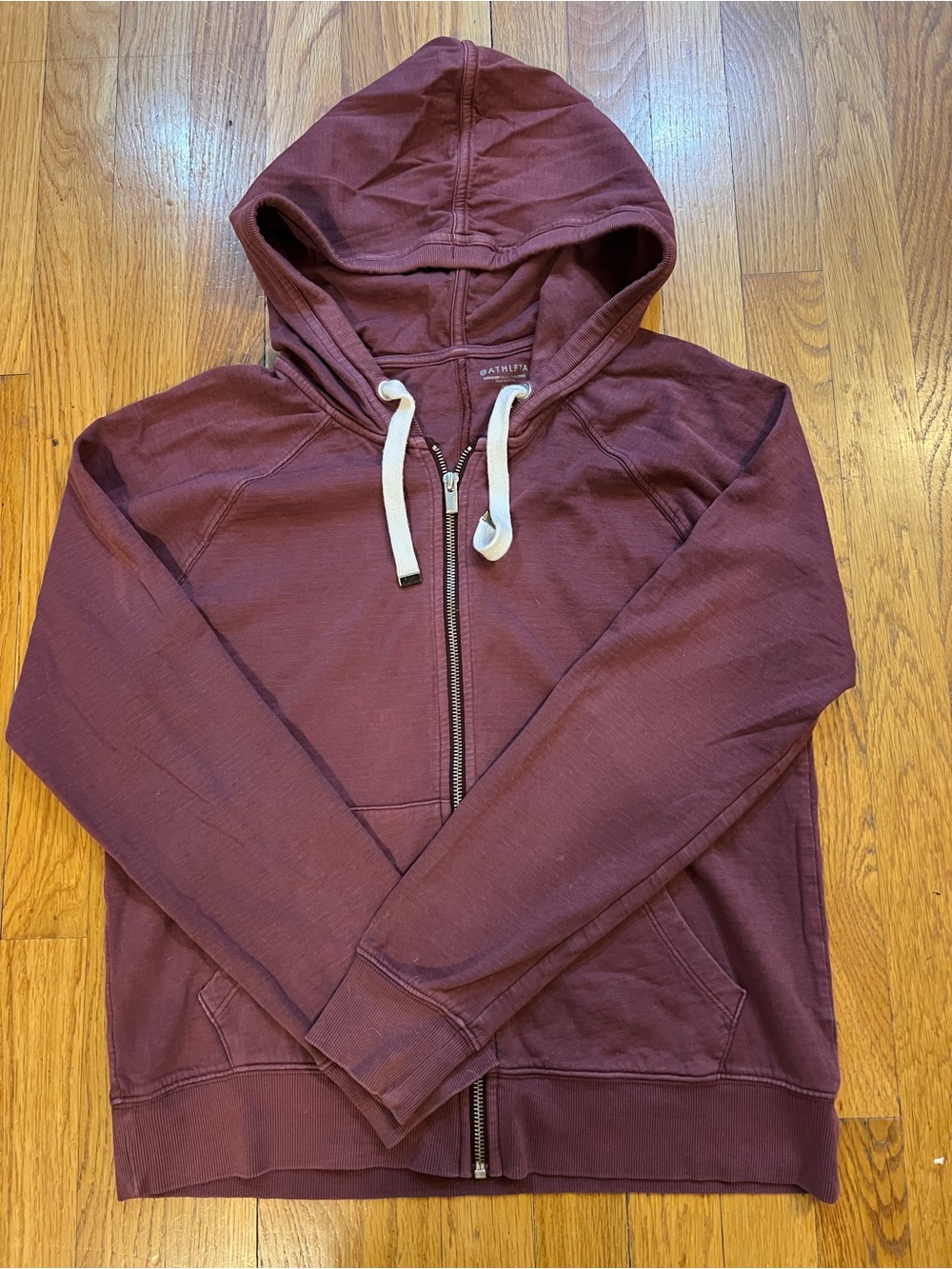 Athleta Women's Full-Zip Hoodie in Burgundy with White Drawstring
